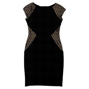 Joseph Ribkoff Black Cocktail Sheath Dress Flower Eyelet Cut Out Details Size 8